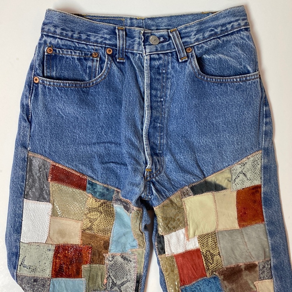 Hp Levi’s Vintage Custom Leather Patchwork Hi Wai… - image 1